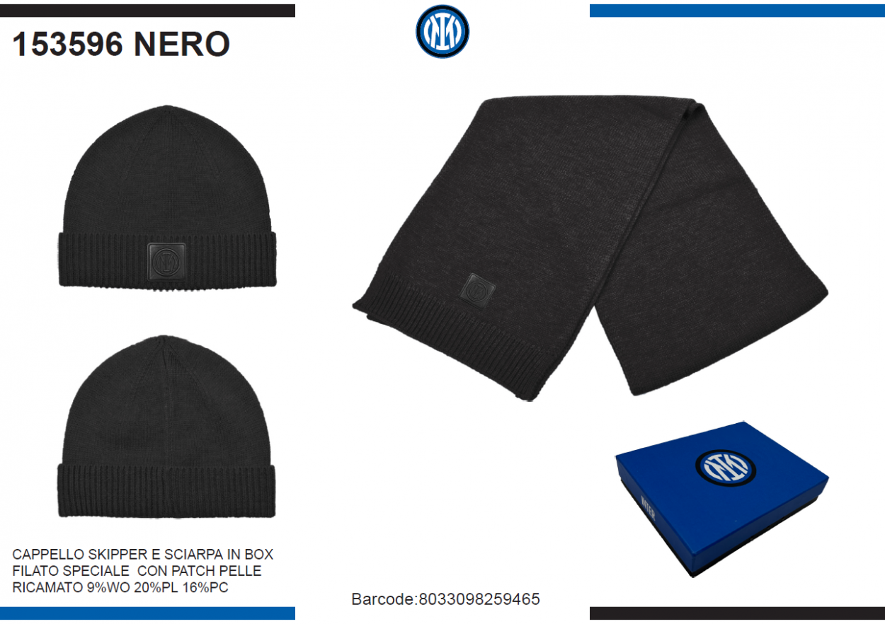 SET SCIARPA E CAPPELLO MAGLIA NERO INTER IN BOX 153596 NERO 40351
