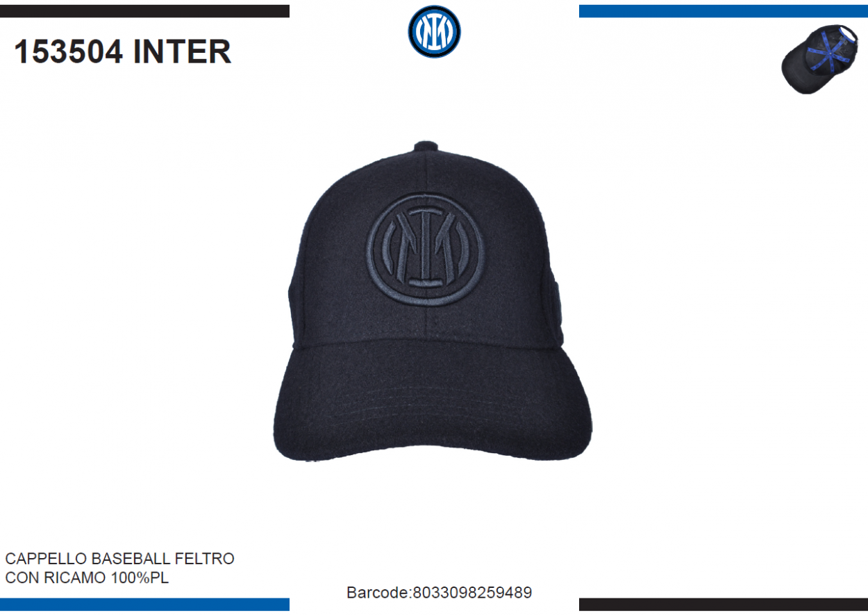 CAPPELLO BASEBALL FELTRO RICAMO NERO INTER 153504 INTER 40351