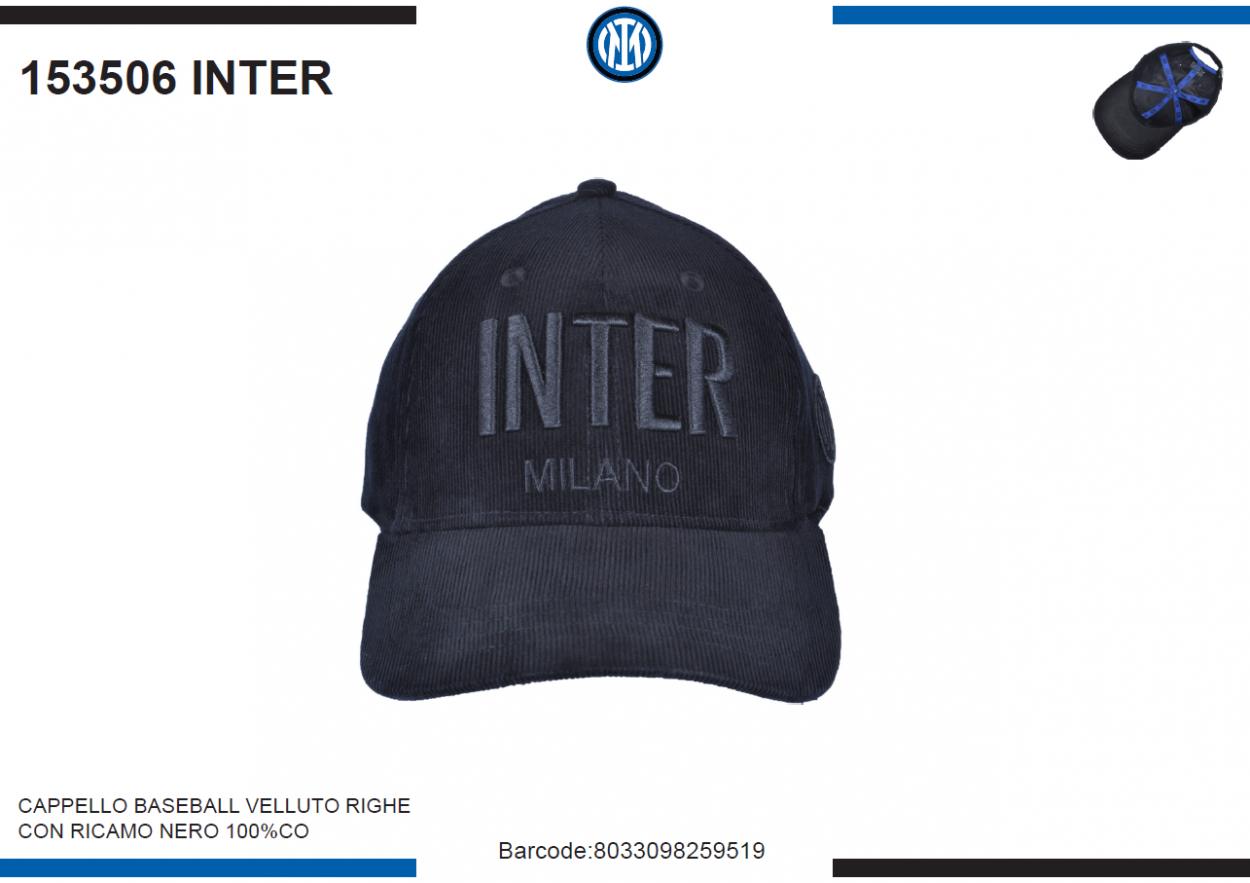 CAPPELLO BASEBALL VELLUTO RICAMO NERO INTER 153506 INTER 40351