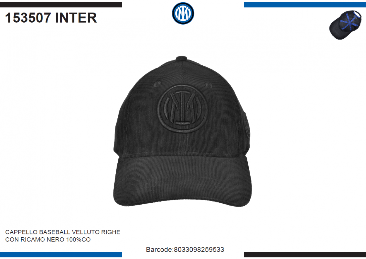 CAPPELLO BASEBALL VELLUTO RICAMO NERO INTER 153507 INTER 40351
