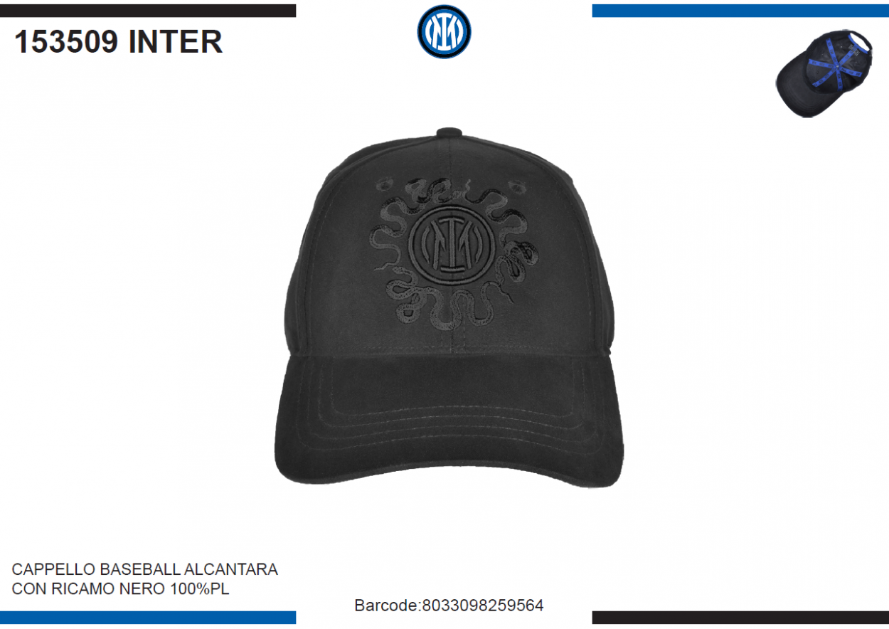 CAPPELLO BASEBALL ALCANTARA RICAMO NERO INTER 153509 INTER 40351