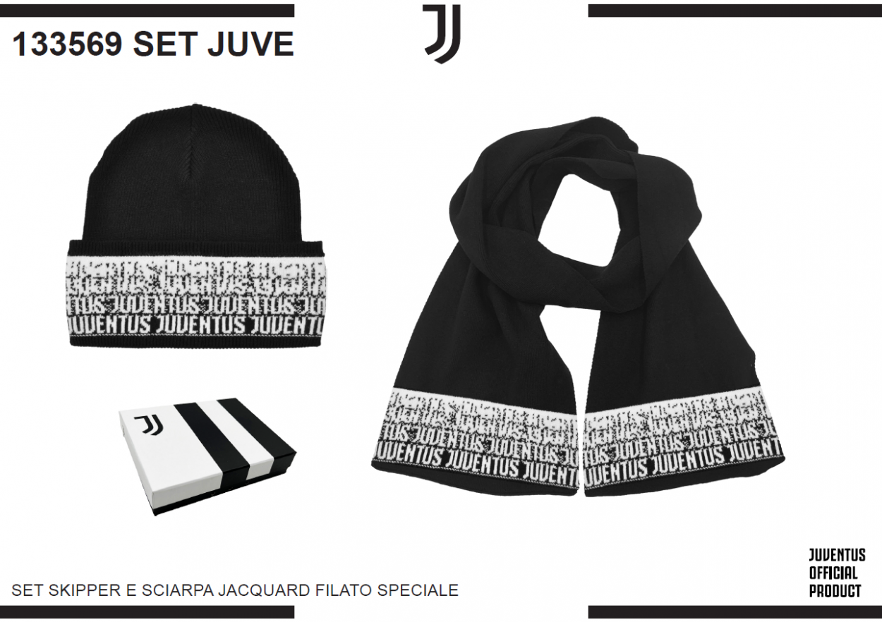 SET SCIARPA E CAPPELLO SKIPPER JACQUARD LOGATO JUVENTUS IN BOX 133569 JUVE 40351