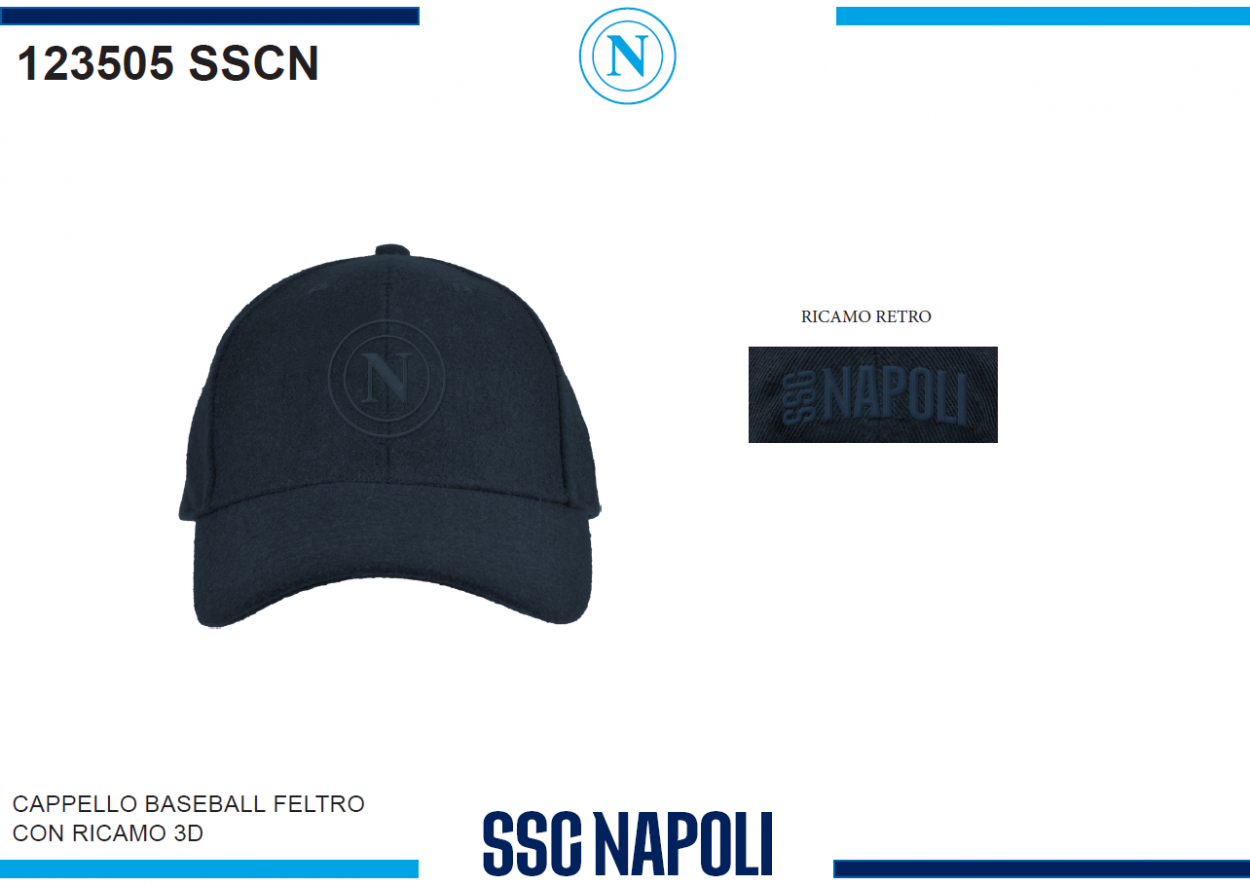 CAPPELLO BASEBALL FELTRO RICAMO BLU SSC NAPOLI 123505 SSCN 40351