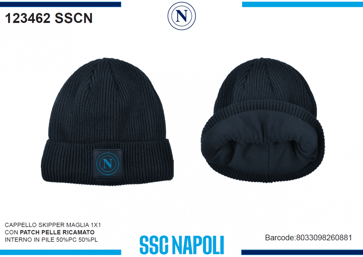 CAPPELLO SKIPPER MAGLIA 1X1 PATCH PELLE RICAMO SSC NAPOLI 123462 SSCN 40351