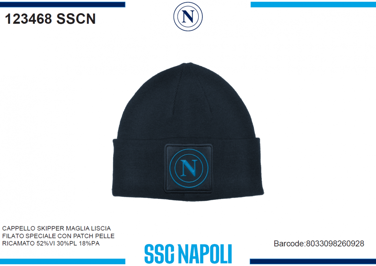 CAPPELLO SKIPPER MAGLIA PATCH PELLE RICAMATO SSC NAPOLI 123468 SSCN
