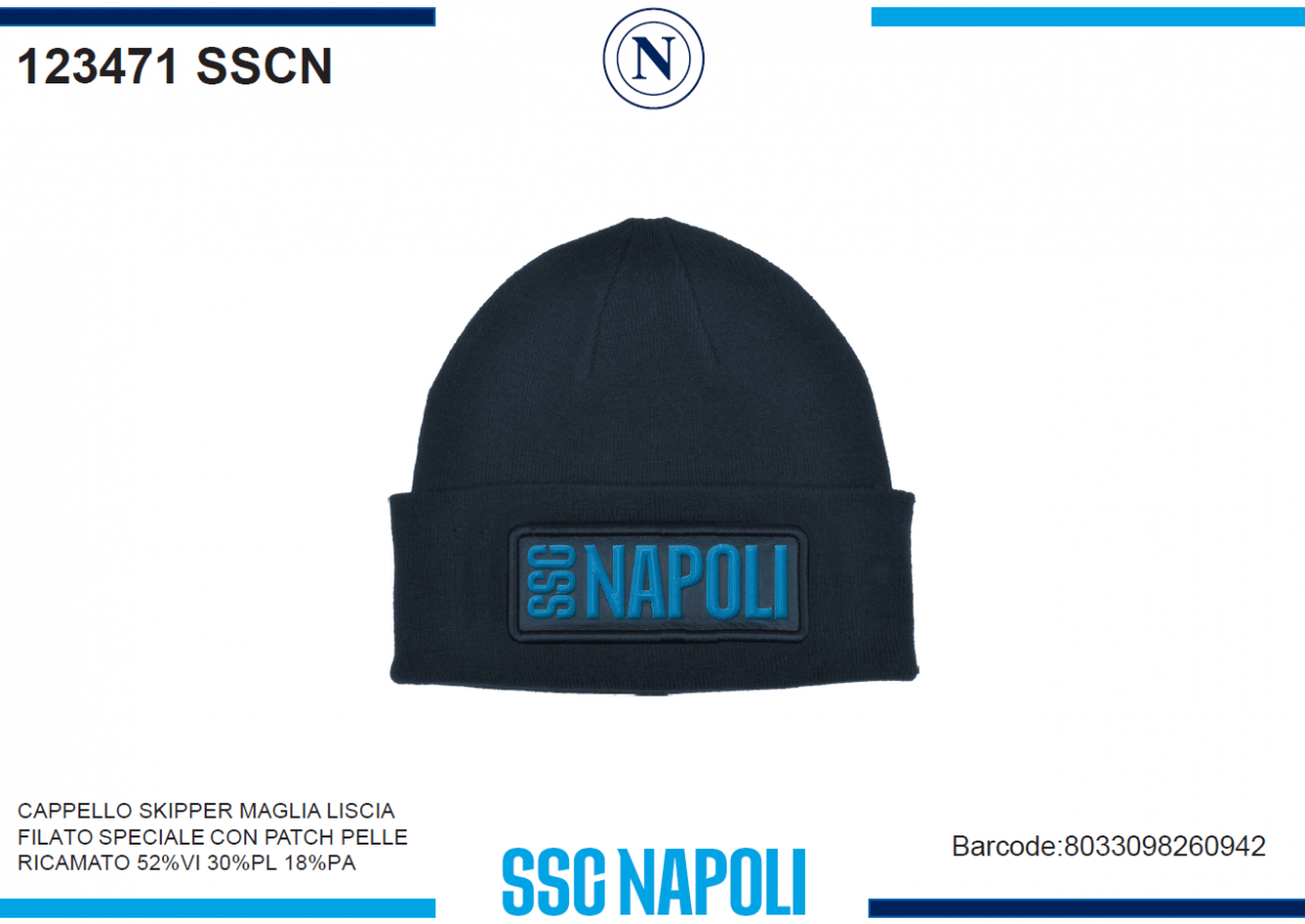 CAPPELLO SKIPPER MAGLIA PATCH PELLE RICAMATO SSCN NAPOLI 123471 SSCN 40351