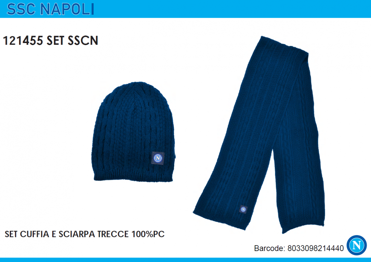 SET CAPPELLO CUFFIA E SCIARPA TRECCE SSC NAPOLI 121455 SET SSC 40351