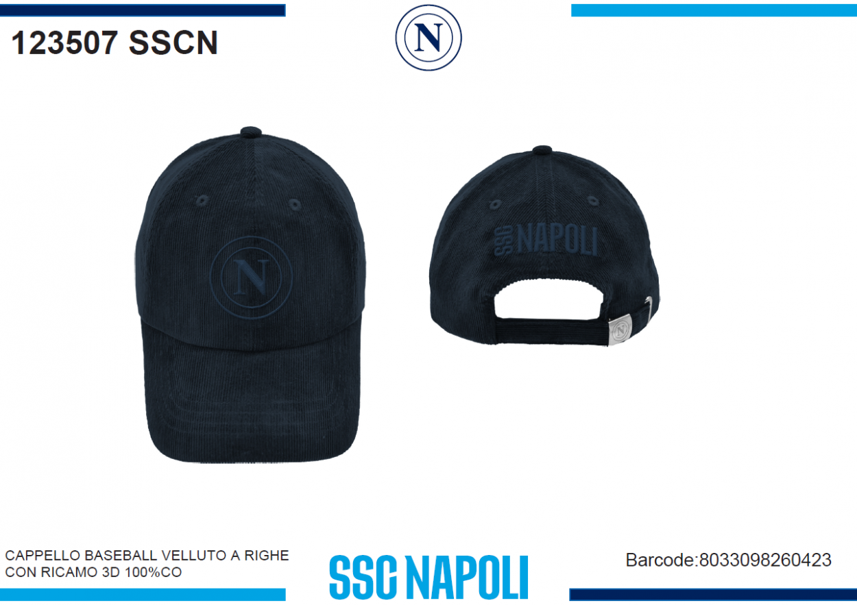 CAPPELLO BASEBALL VELLUTO RICAMO SSCN NAPOLI 123507 SSCN 40351