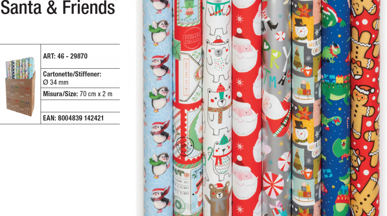ROTOLINI CARTONETTE STAR 34mm 70cmx2M 29870 46 SANTA & FRIENDS 41277