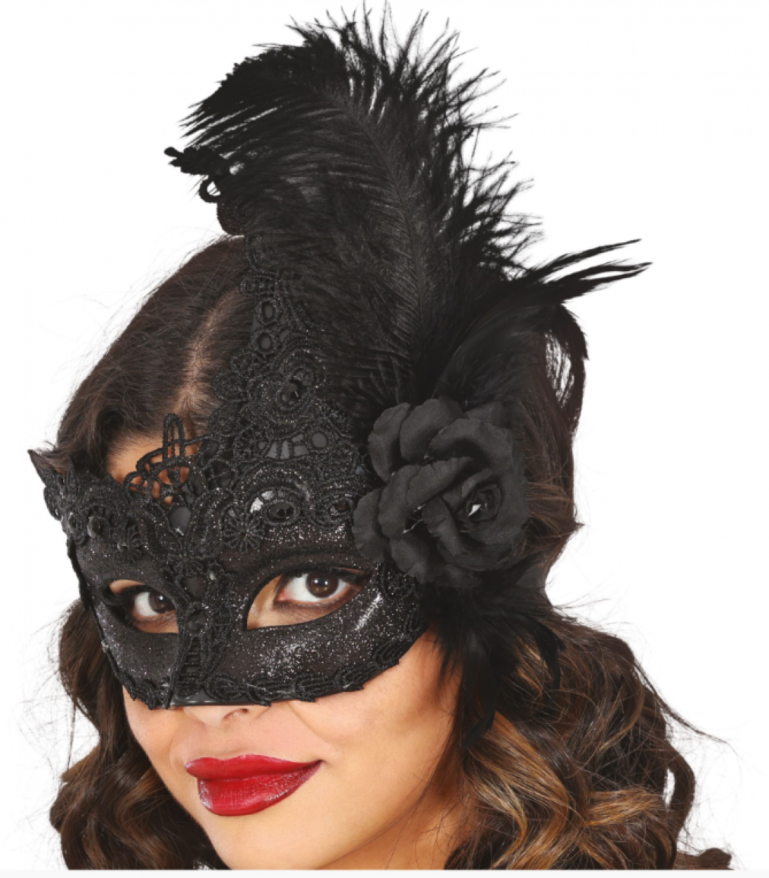 MASCHERA NERA CON PIUME 12079 52833