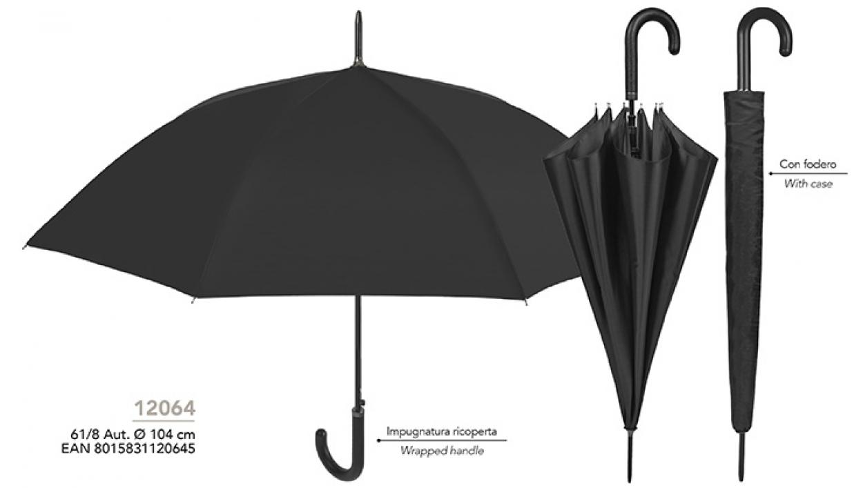 OMBRELLO UOMO 61cm AUTOMATICO NERO CON FODERO 12064 40035
