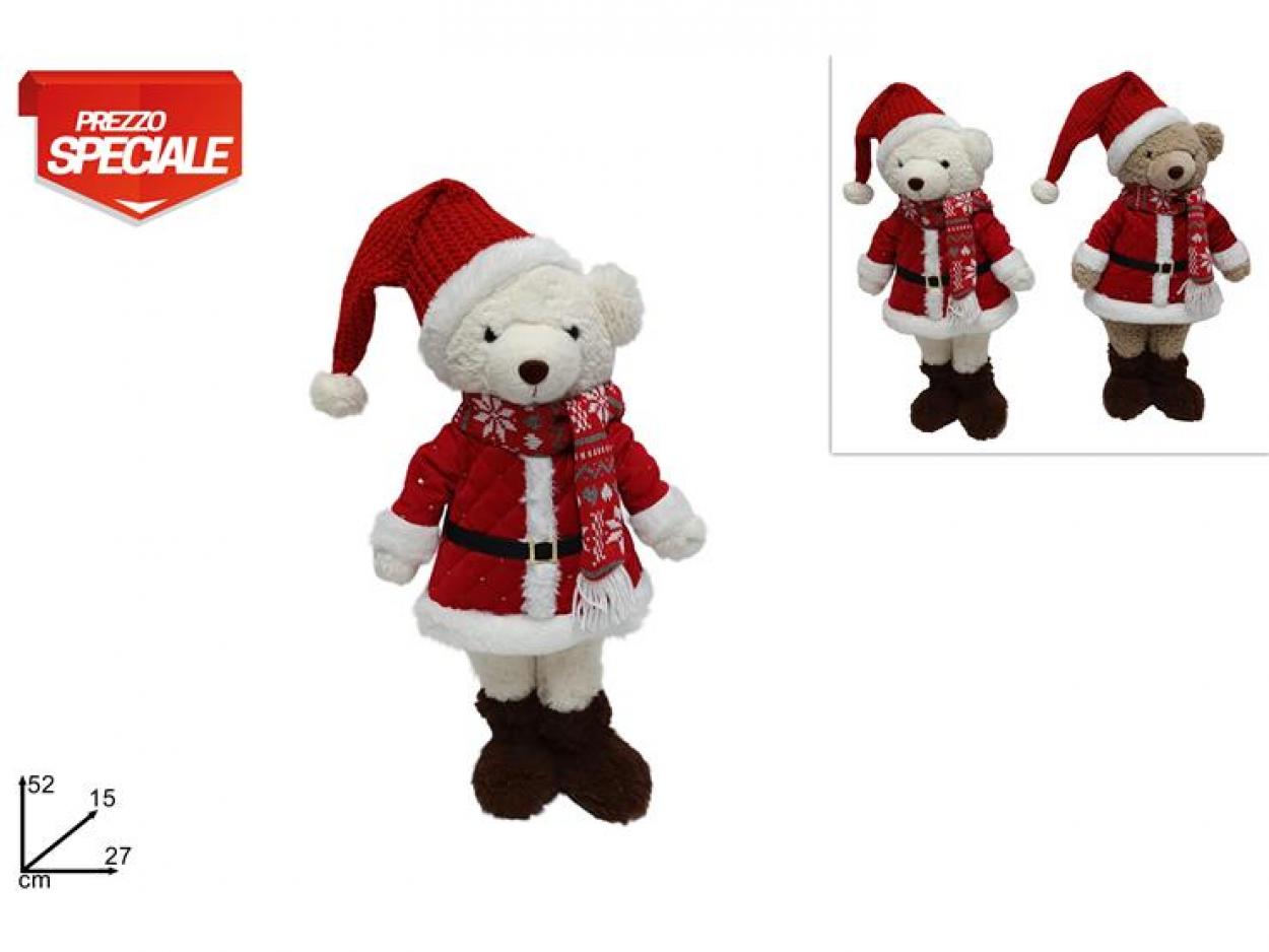 ORSO NATALIZIO 52cm BIANCO/BEIGE CON CAPPOTTINO 245669 40649