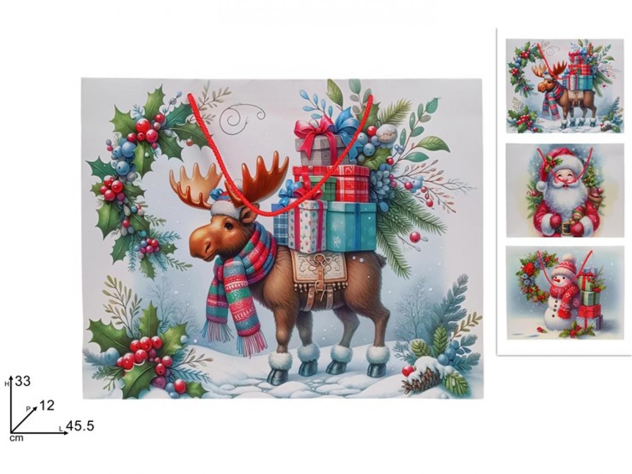 BUSTA REGALO ORIZZONTALE SOGGETTO NATALIZIO 45,5x33x12cm 388557 40649