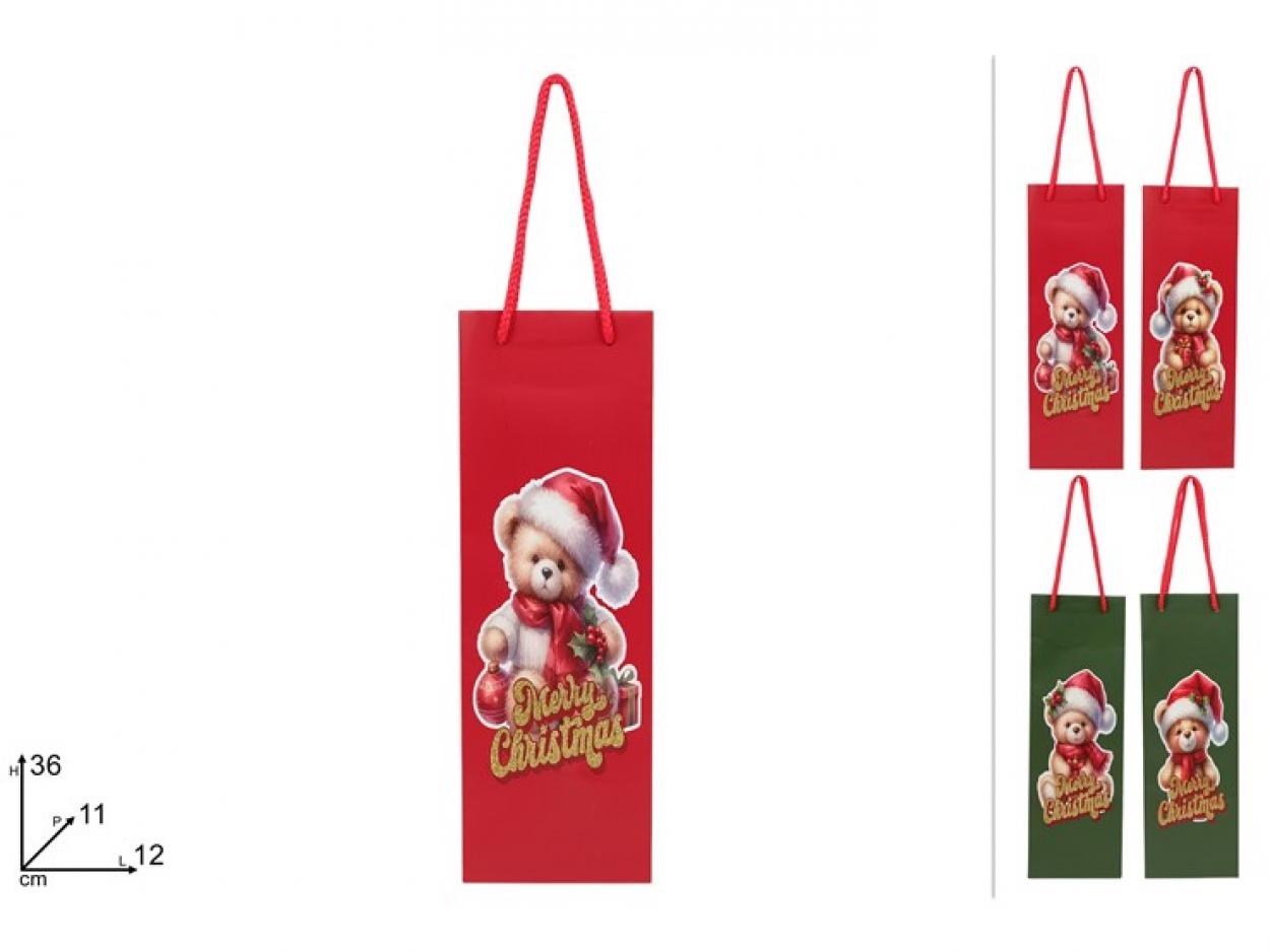 BUSTA REGALO ORSETTO NATALIZIO 36x12x11cm 388076 40649