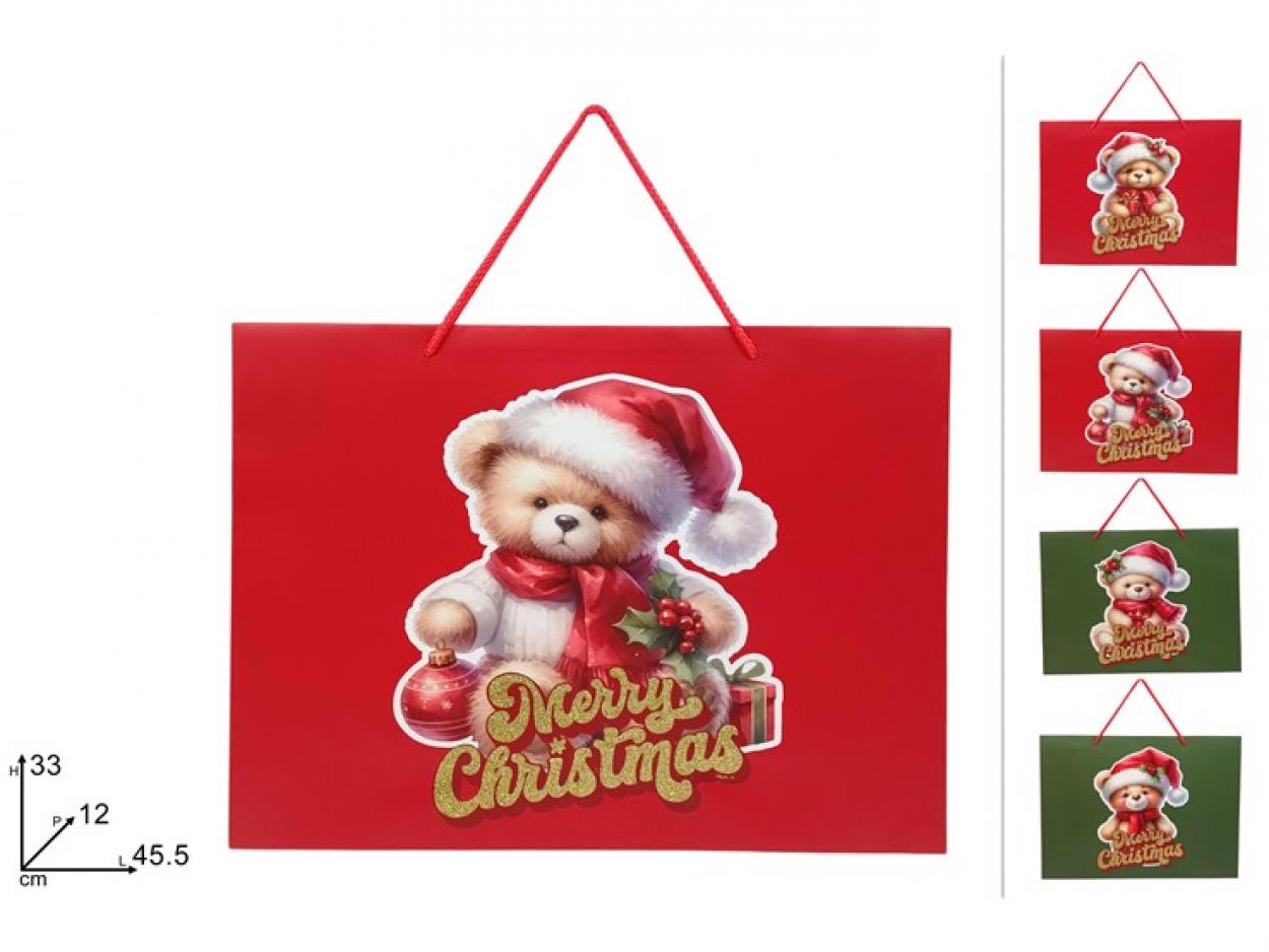 BUSTA REGALO ORIZZONTALE ORSETTO NATALIZIO 45.5x33x12cm 388298 40649