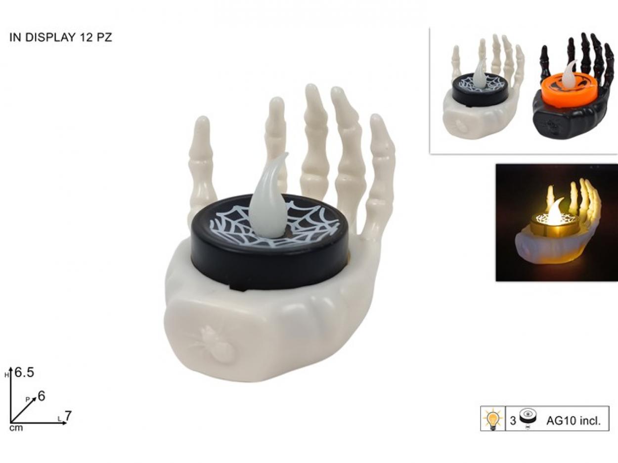 MANO SCHELETRO CON CANDELA BATT. 349220 40649