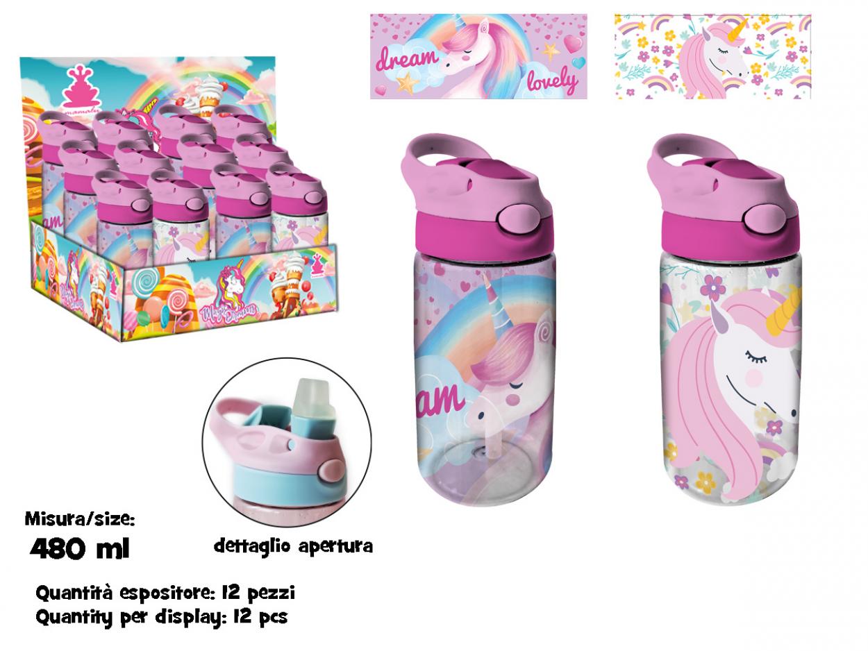 X12158 MC BORRACCIA TRASPARENTE CON CANNUCCIA IN SK 480ml UNICORNO 40002