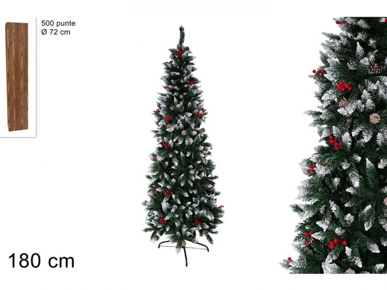 ALBERO SLIM 180cm 550 PUNTE INNEVATO CON PIGNE E BACCHE 297163 40649