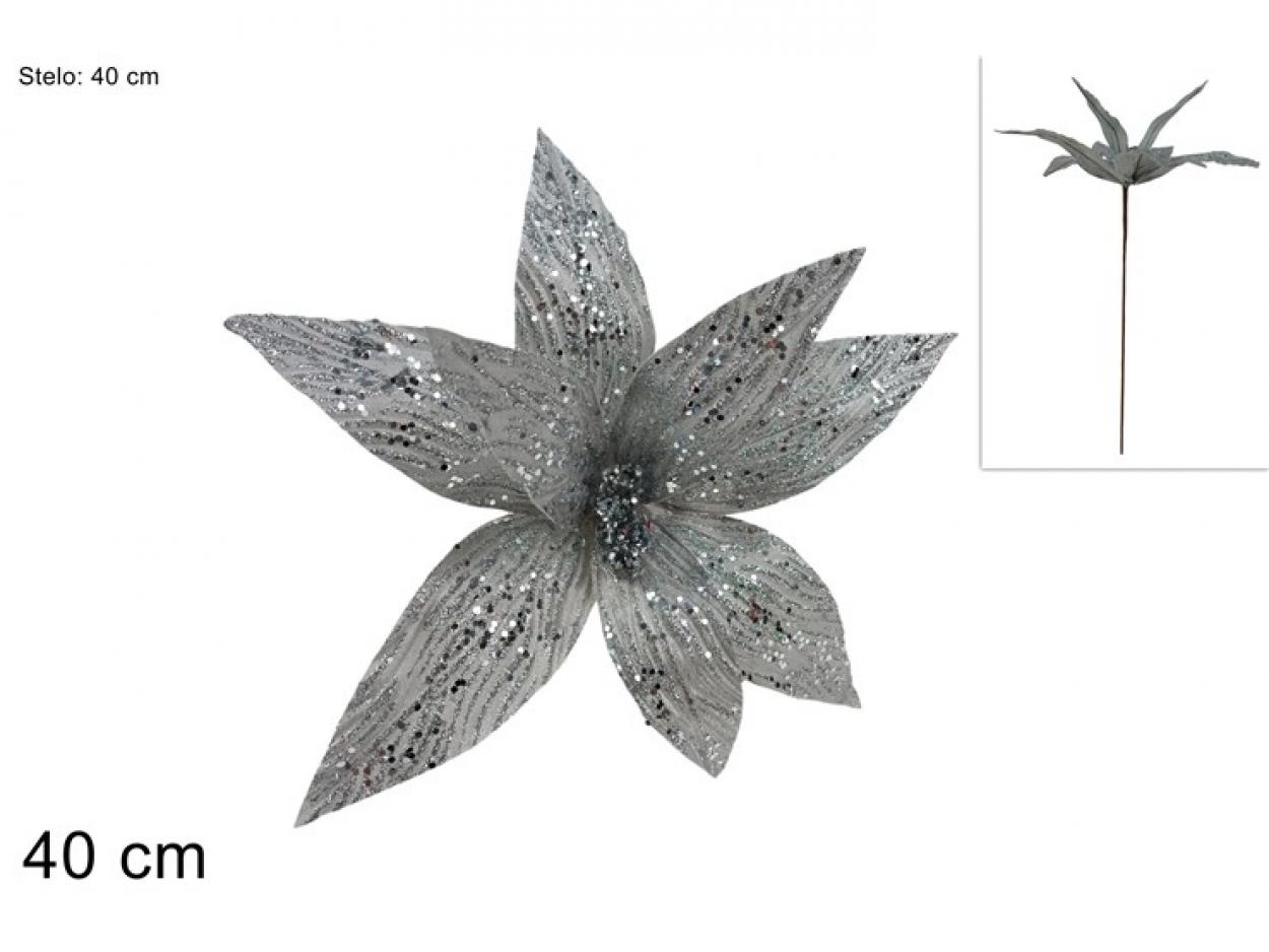 STELO FIORE GLITTERATO 40cm SILVER 354453 40649