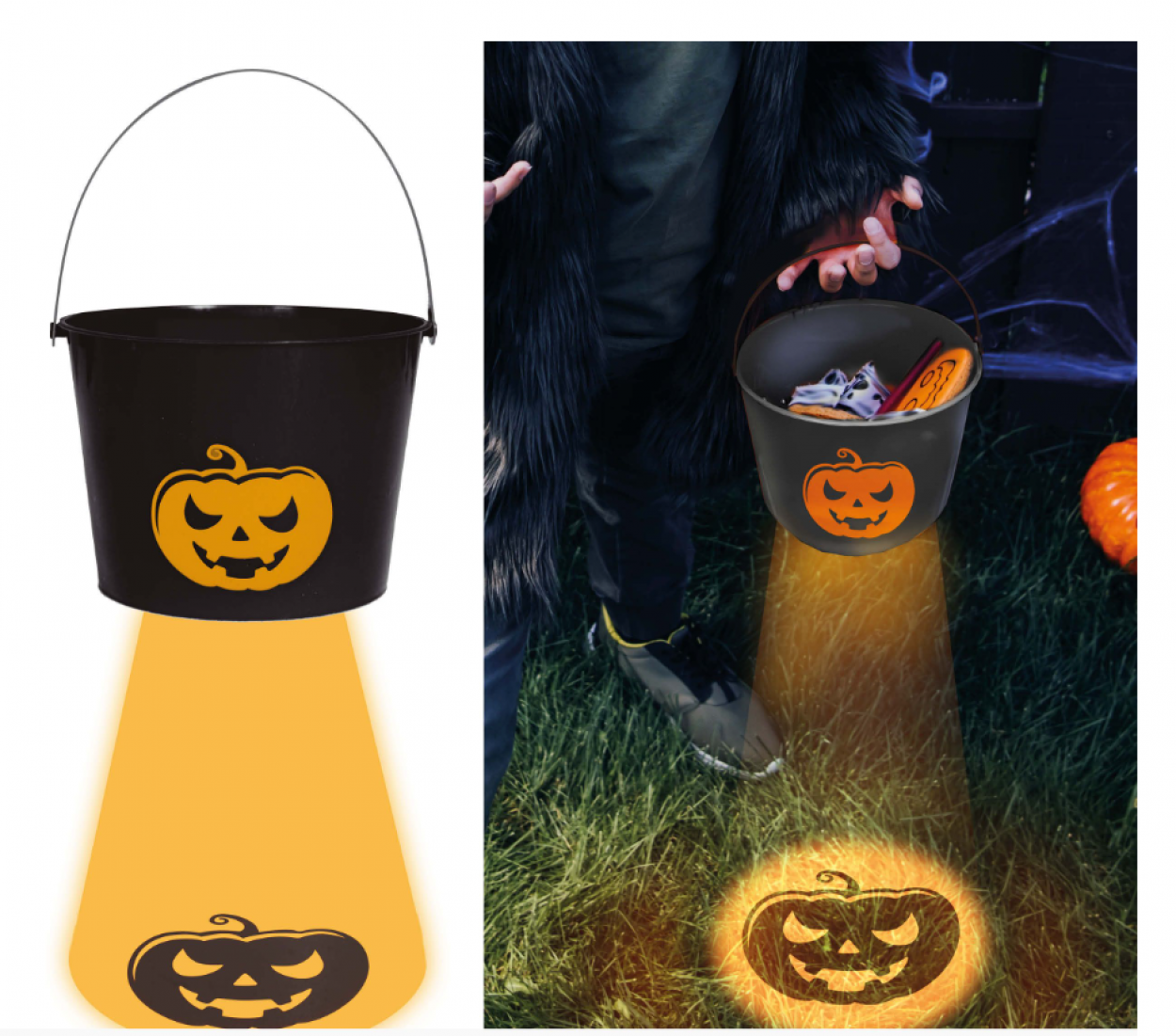 SECCHIO HALLOWEEN CON LUCE NELLA BASE NERO 15x20cm 29179 52833