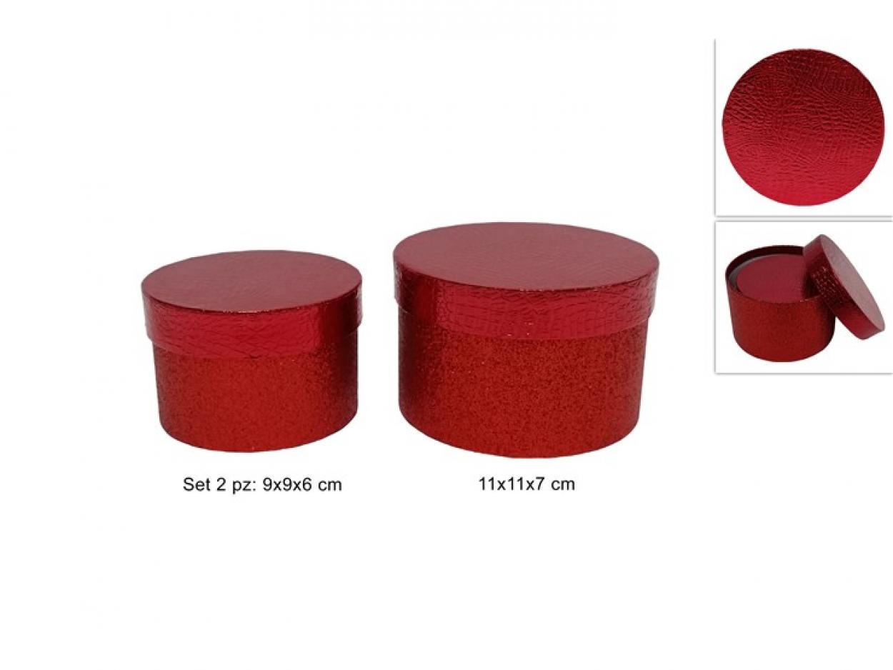 SCATOLE TONDE SET 2pz EFFETTO GLITTER ROSSO 302867 40649