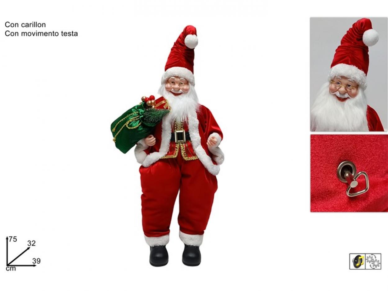 BABBO NATALE SEDUTO 75cm CON SACCO CON CARILLON 267241 40649