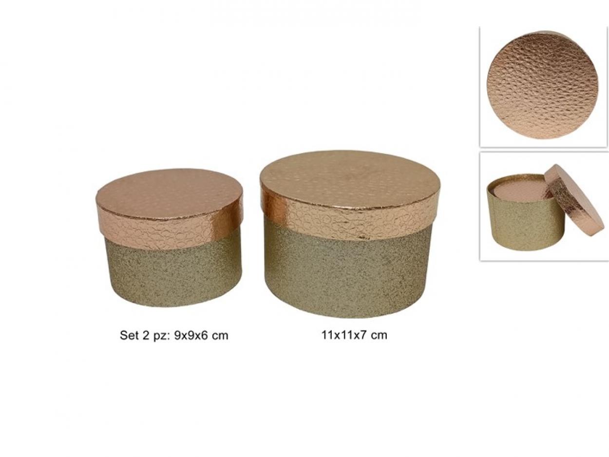 SCATOLE TONDE SET 2pz EFFETTO GLITTER ORO 302874 40649