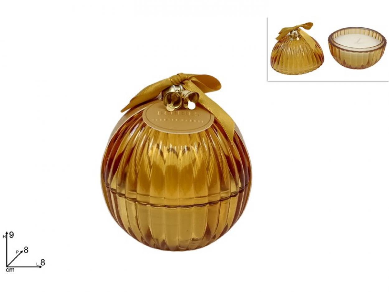 PALLA VETRO ORO COFANETTO 8cm CON CANDELA PROFUMATA 378206 40649