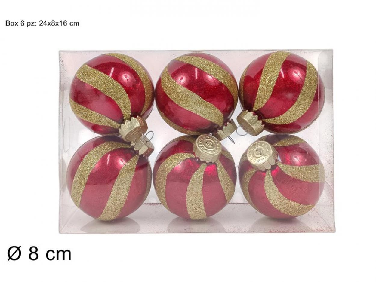 PALLE 8cm CON FASCE ROSSO/ORO SET 6pz IN BOX 379005 40649