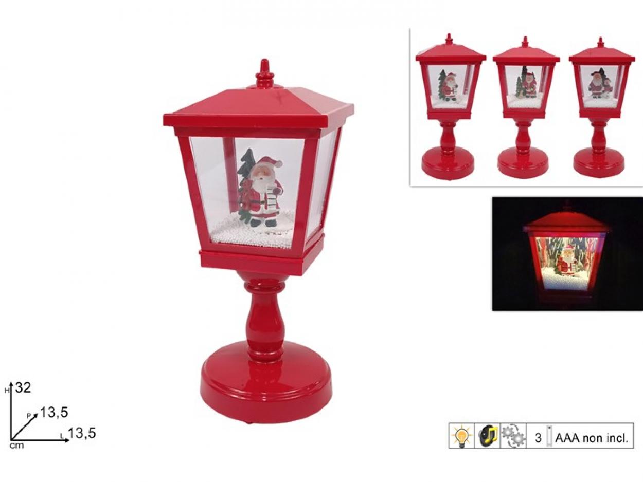 LAMPIONE 32cm ROSSO CON SOGGETTI NATALIZI CON MOVIMENTO/MUSICA/LUCE 359687 40649