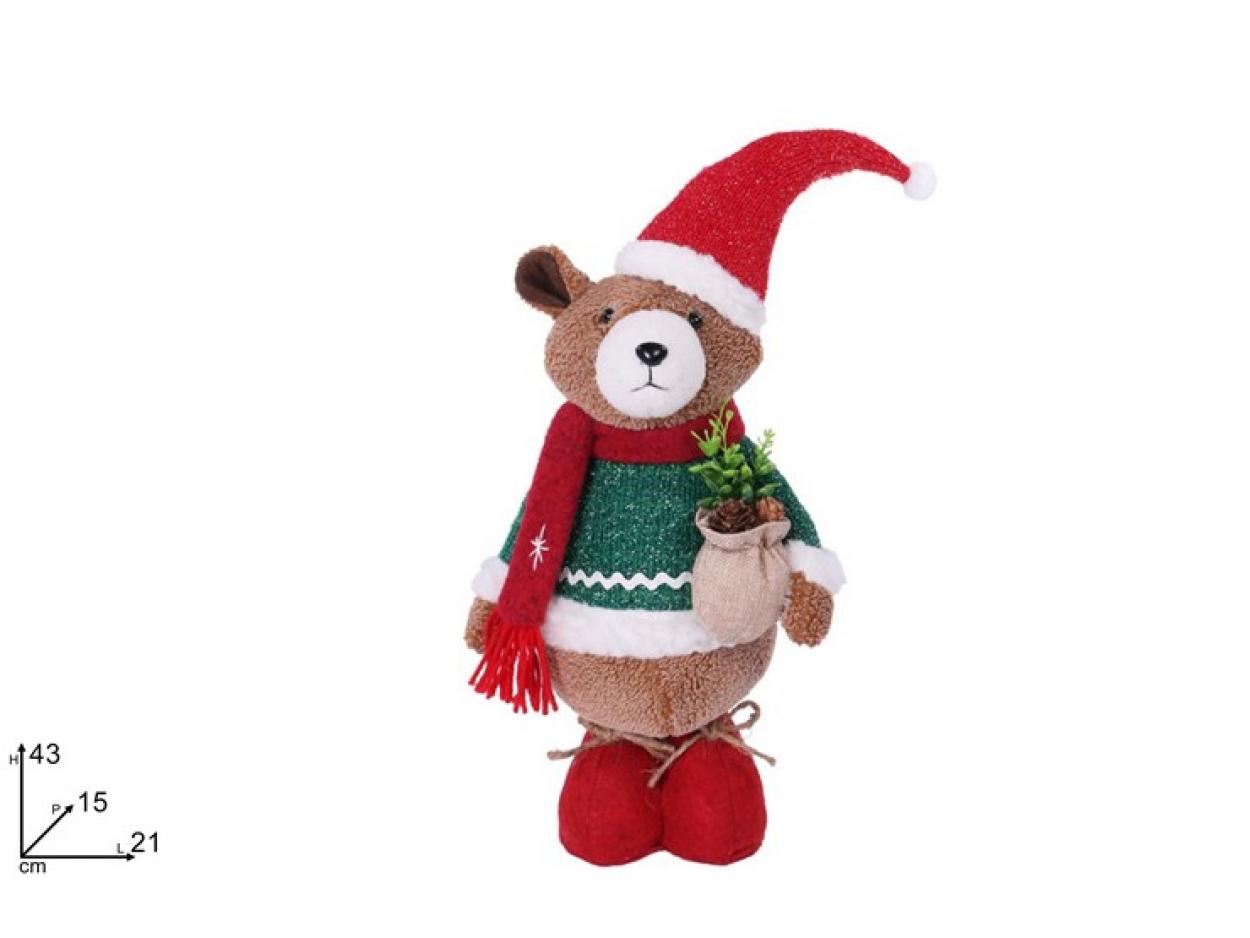 ORSO NATALIZIO 53cm CON VESTITO ROSSO/VERDE 347714 40649