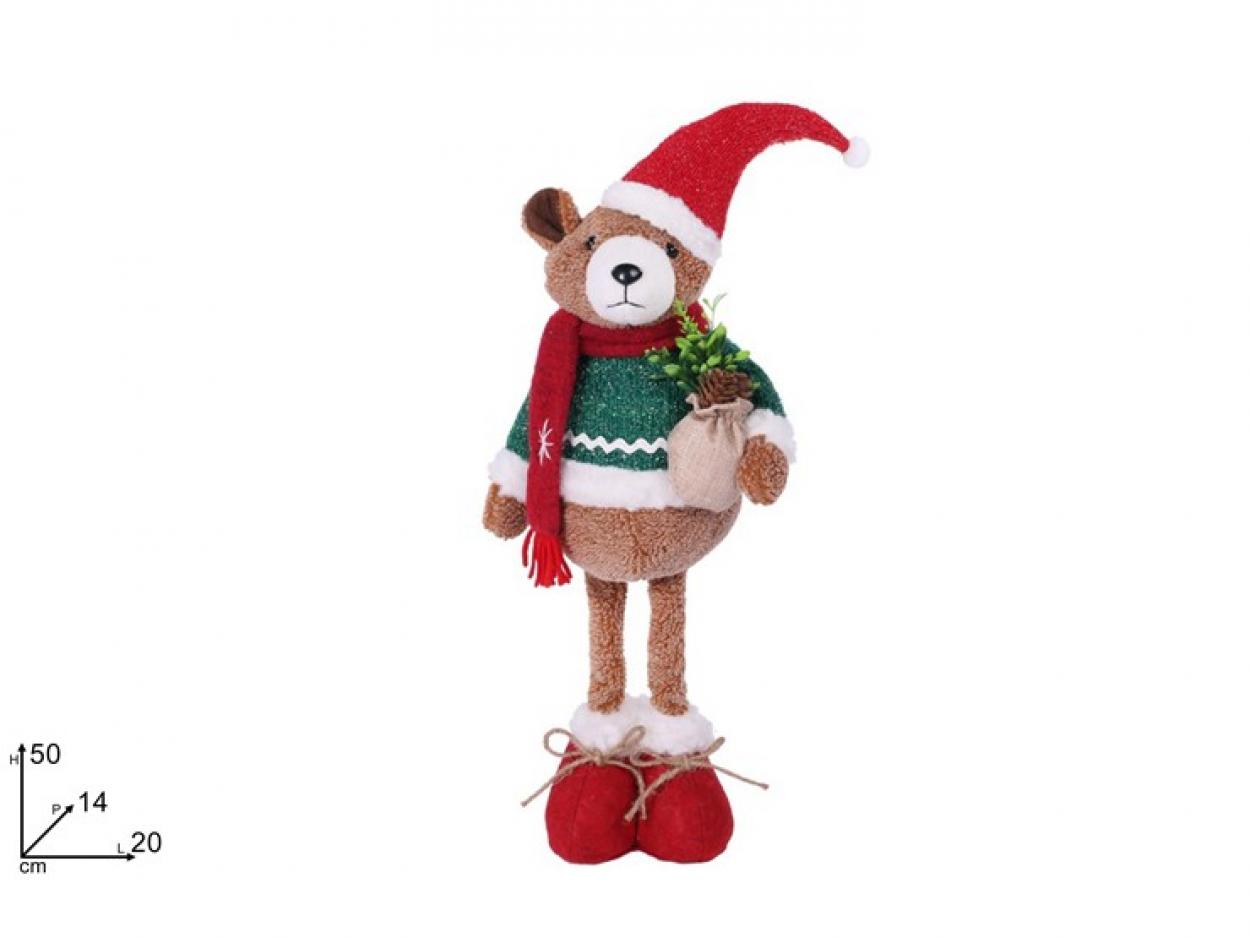 ORSO NATALIZIO 61cm CON VESTITO ROSSO/VERDE 347738 40649
