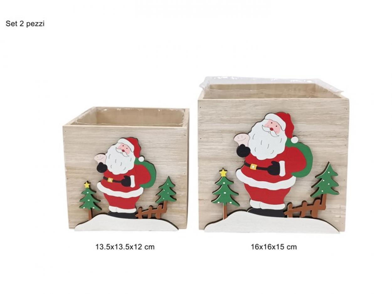 PORTAVASI SET 2pz BABBO NATALE IN LEGNO 396279 40649
