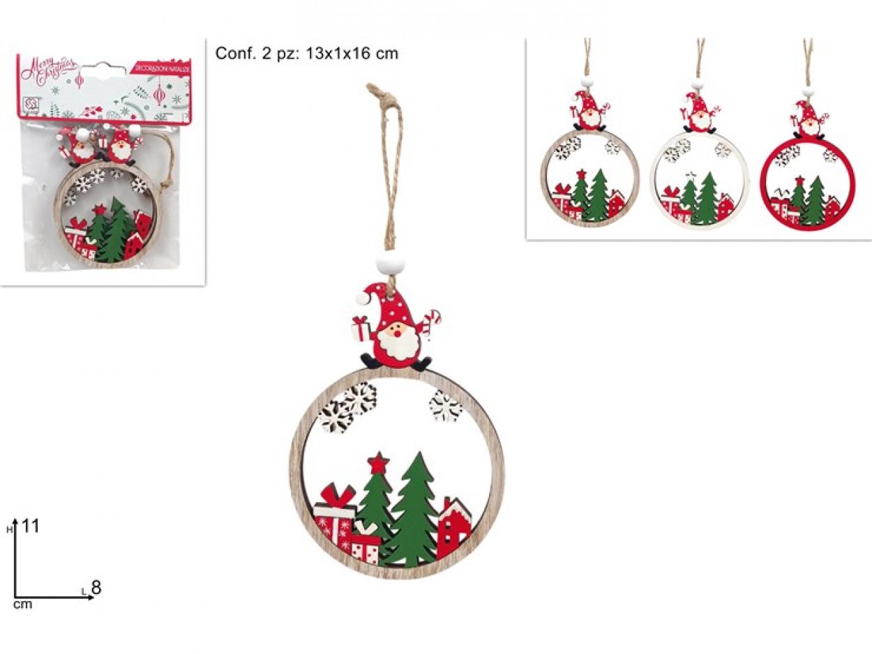 APPENDINO PALLA LEGNO CON DECORI NATALIZI SET 2pz 34429 40649