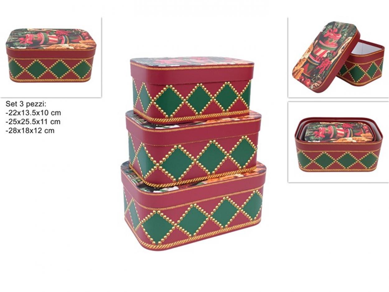 SCATOLE CARTONE RETTANGOLARI SET 3pz FANTASIA A ROMBI 397702 40649