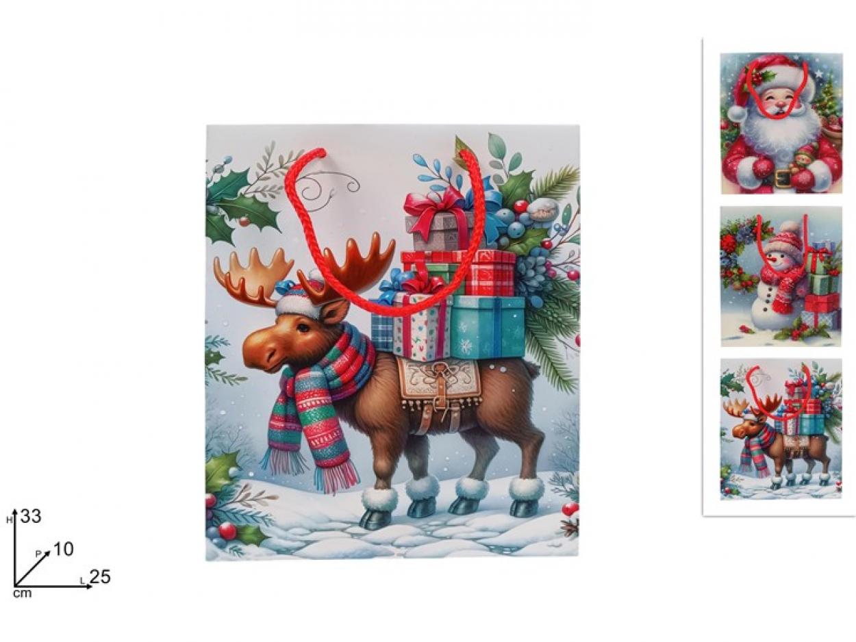 BUSTA REGALO SOGGETTO NATALIZIO 33x25x10cm 388489 40649