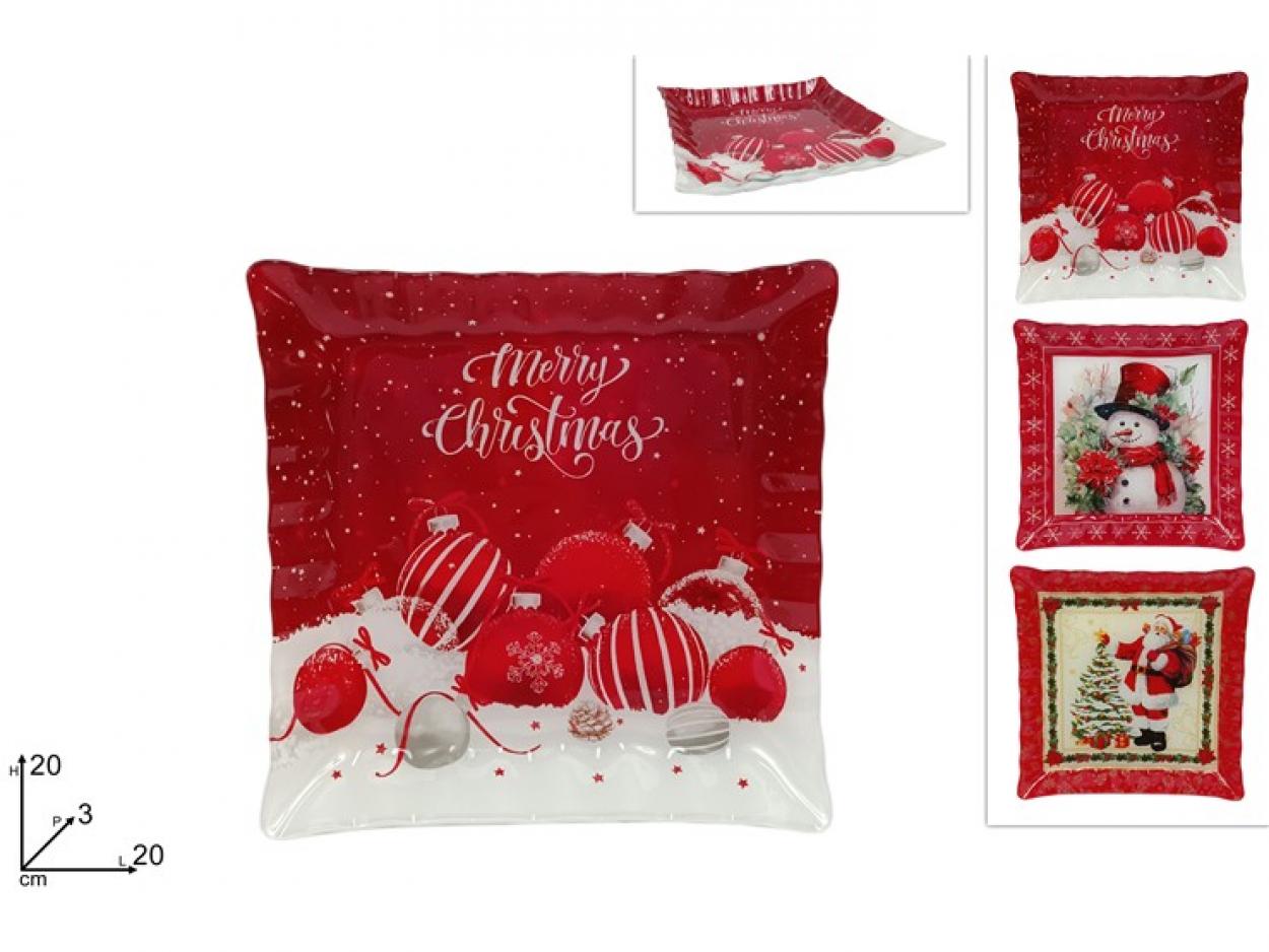 PIATTO VETRO 20x20cm DECORO NATALIZIO 351476 40649