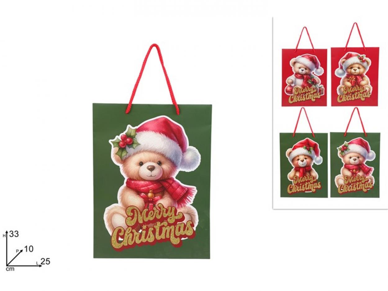 BUSTA REGALO ORSETTO NATALIZIO 33x25x10cm 388069 40649