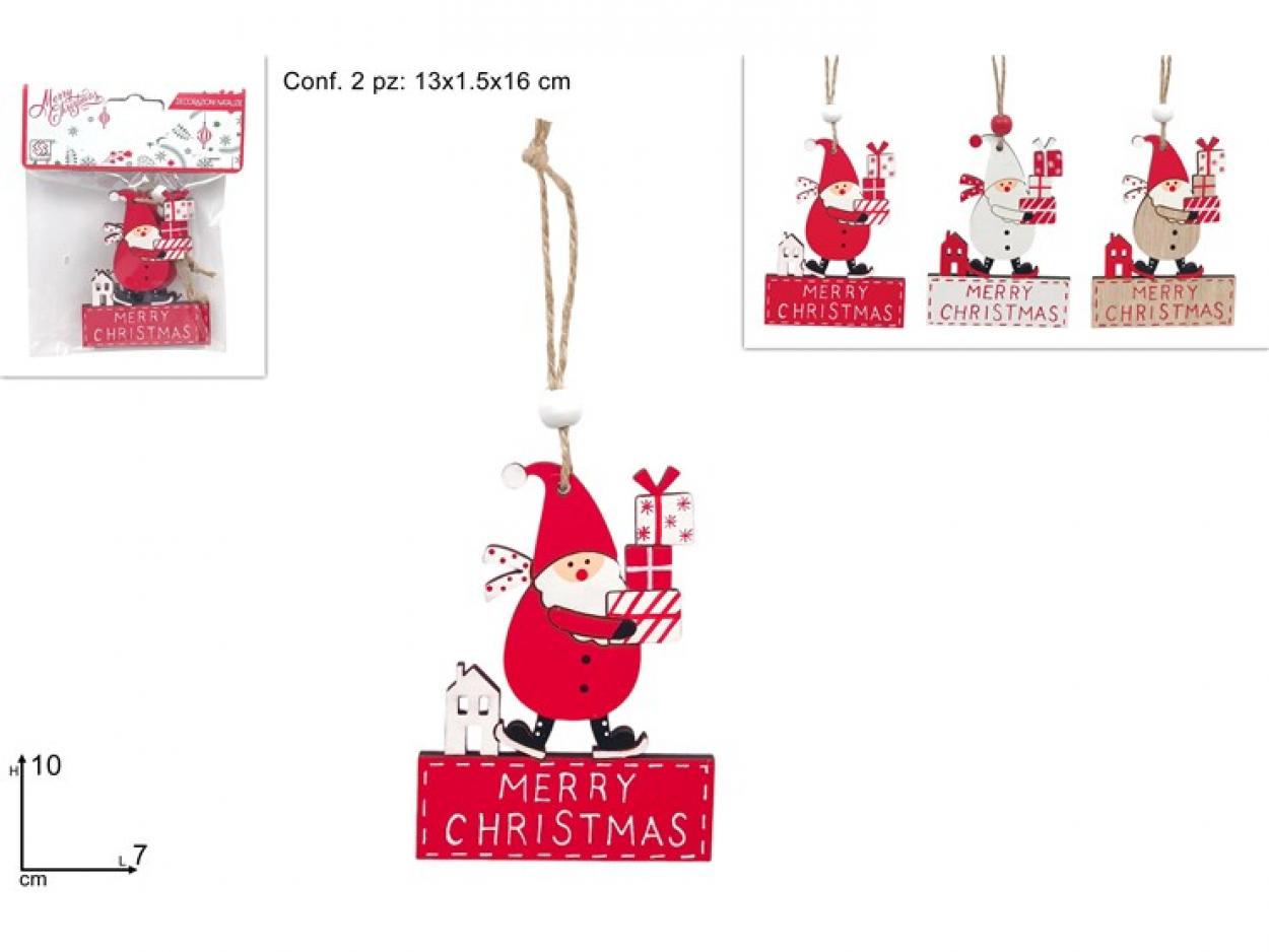 APPENDINO BABBO NATALE CON SCRITTA LEGNO SET 2pz 344485 40649