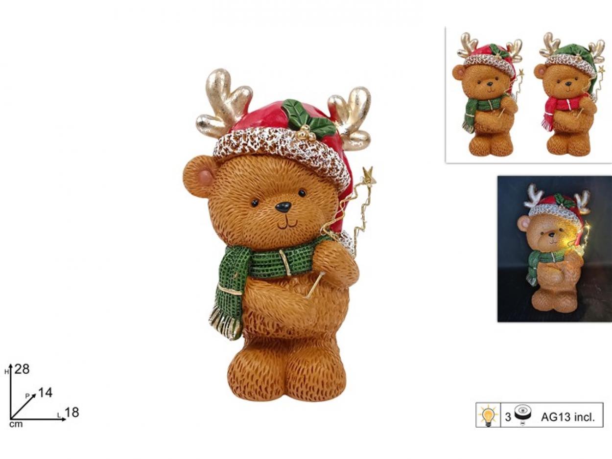 ORSO NATALIZIO 28cm DECORATO CON ORO CON LUCE 376691 40649