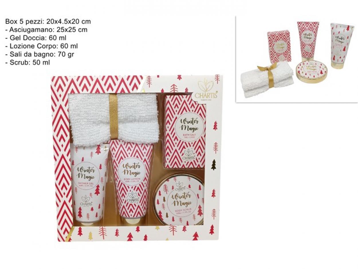 CONFEZIONE REGALO NATALIZIA ROSSO/ORO SET DA BAGNO 5pz 402062 40649
