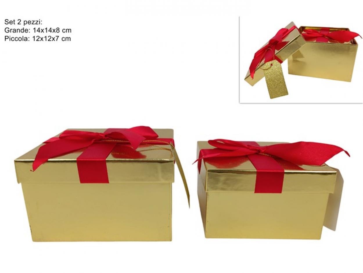 SCATOLE SET DUE MISURE ORO CON FIOCCO ROSSO 398396 40649