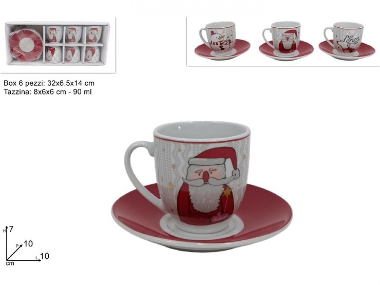 TAZZINE 90ml + PIATTINI PORCELLANA SET 6pz CON SOGGETTO NATALIZIO 383408 40649