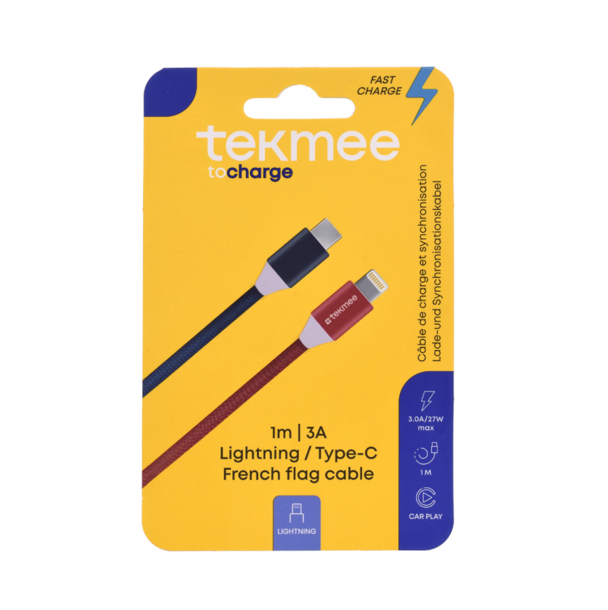 TEKMEE 1M 20W C/LIGHTNING FRENCH FLAG 40430329 41187