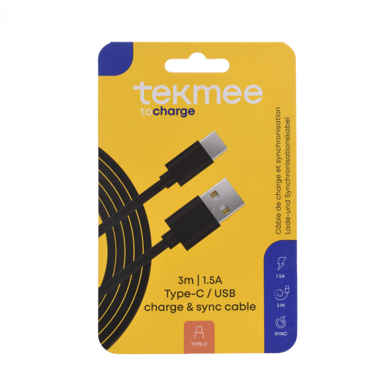 TEKMEE 3M 1.5A TYPE-C/USB ROUND TPE CABLE 40430131 41187