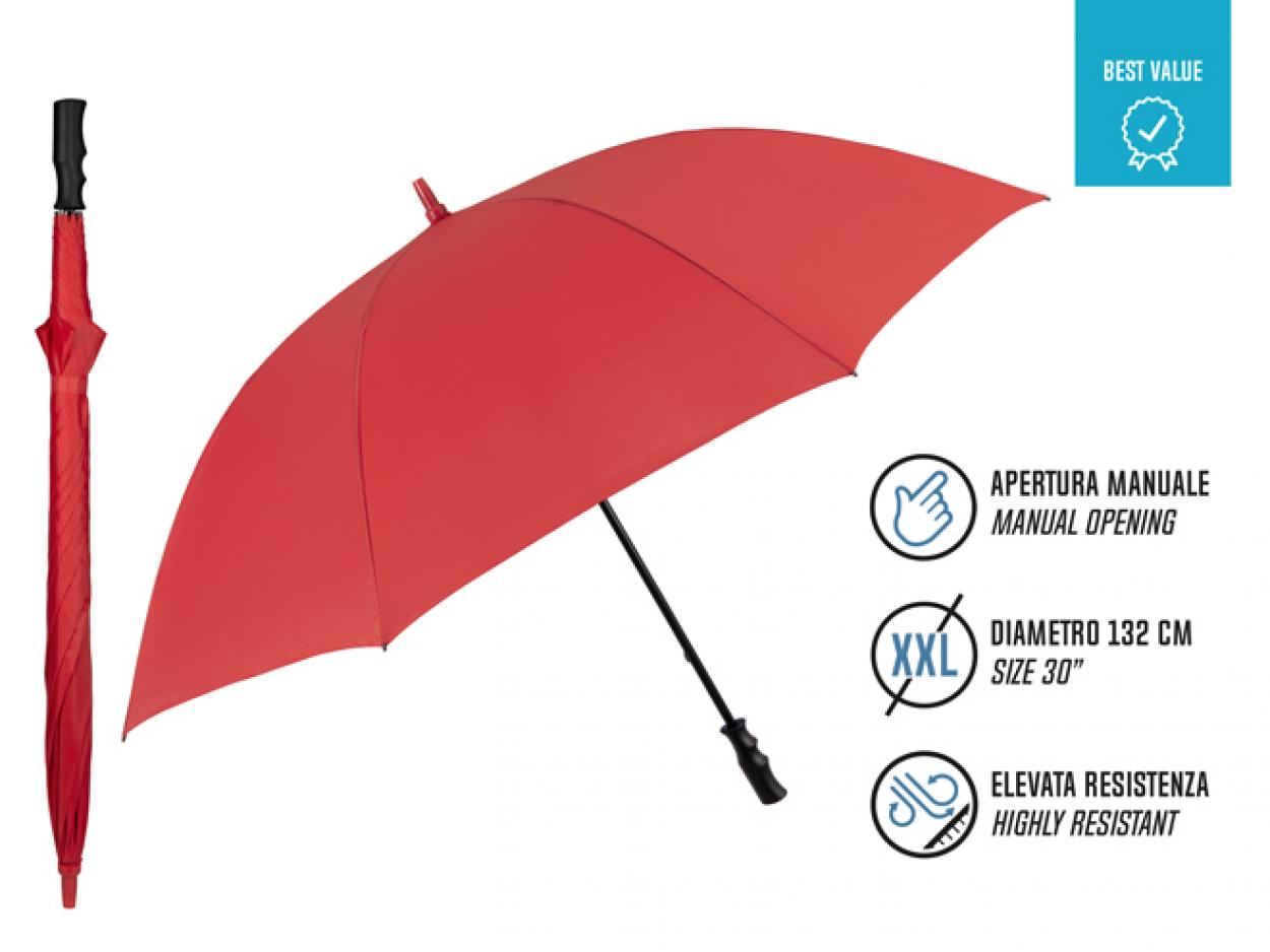 OMBRELLO 30 GOLF MANUALE ANTIVENTO MANICO DRITTO PLASTICA ROSSO 96020-03 40035