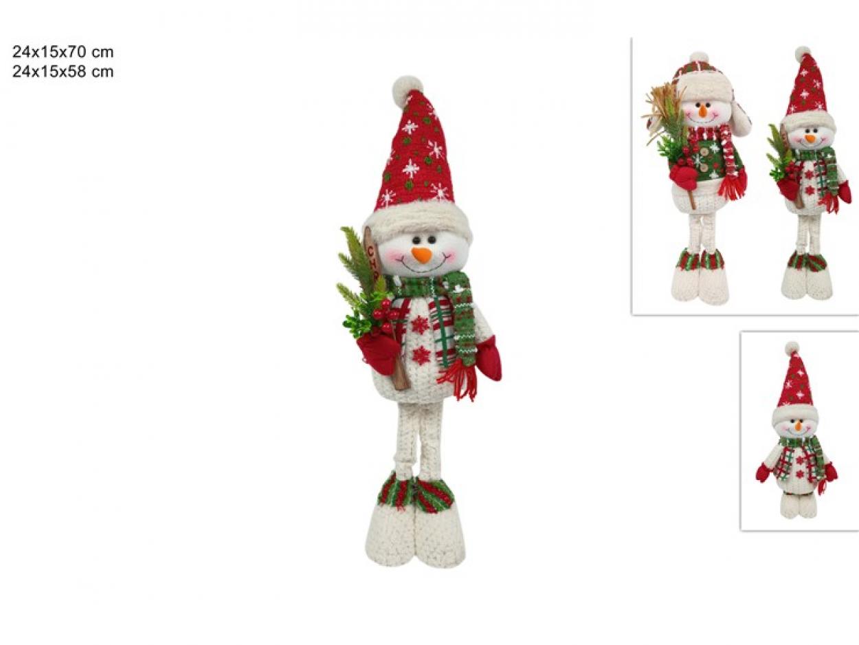 PUPAZZO DI NEVE 70cm/85cm CON VESTITO LANA ROSSO/VERDE 250694 40649
