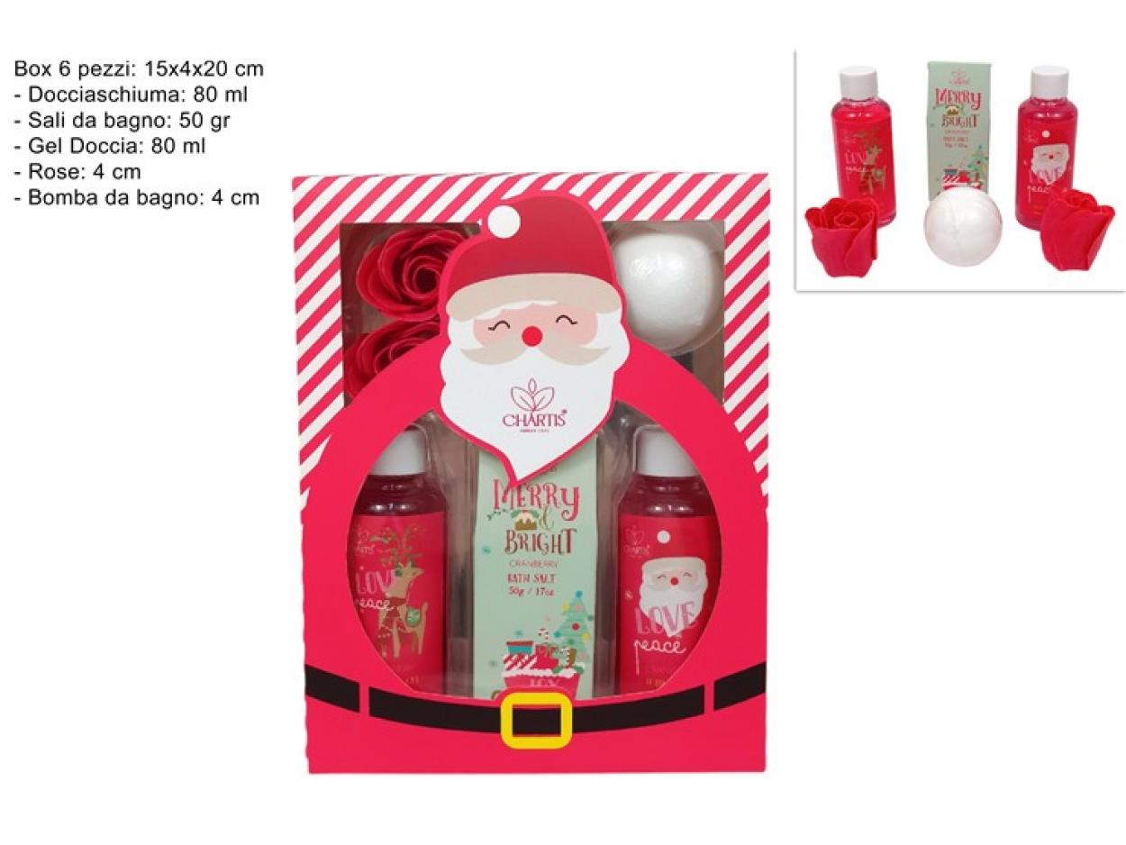 CONFEZIONE REGALO BABBO NATALE ROSSO SET DA BAGNO 4pz CON ROSE 402161 40649