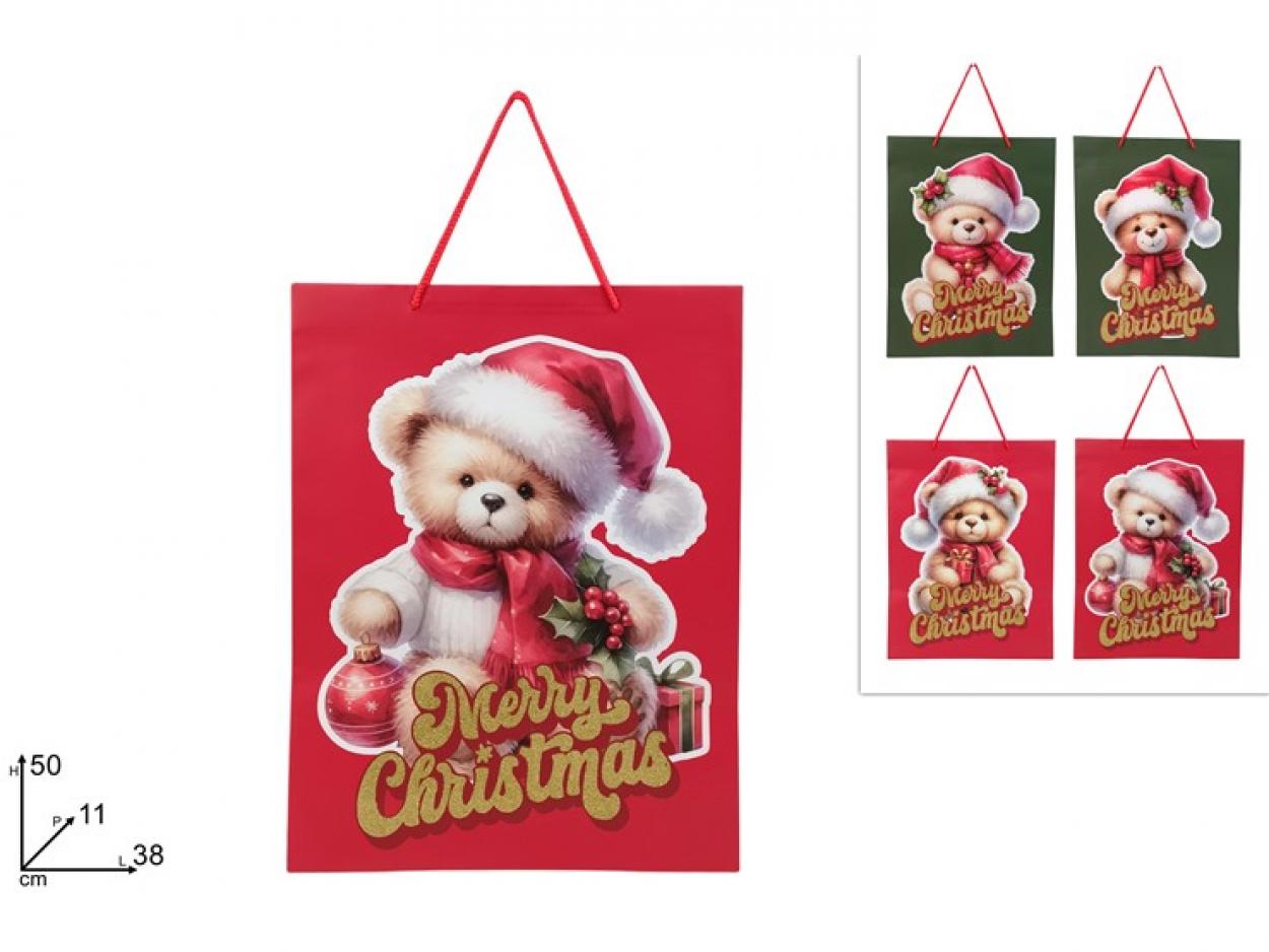 BUSTA REGALO ORSETTO NATALIZIO 50x38x11cm 388250 40649