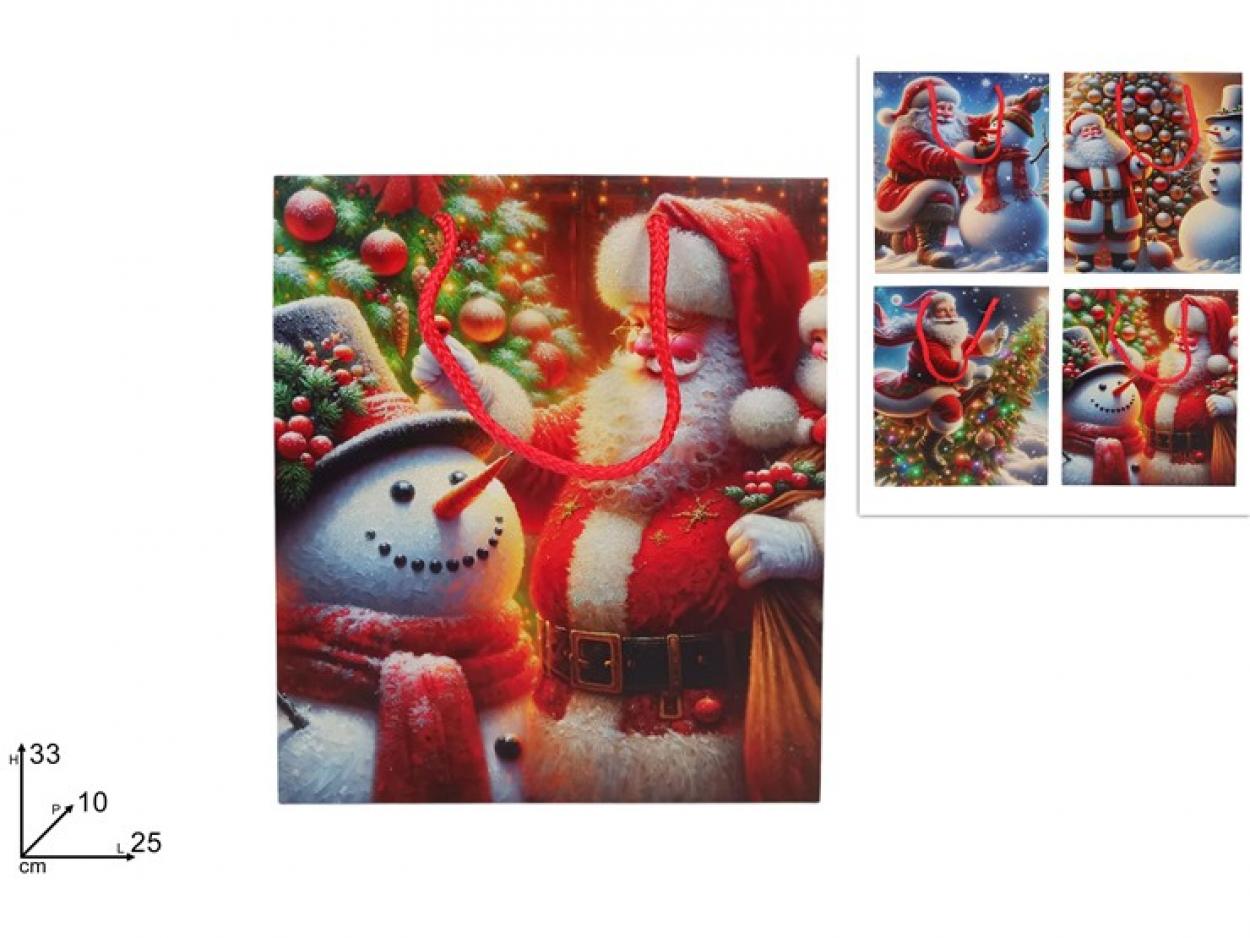 BUSTA REGALO BABBO NATALE CON PUPAZZO DI NEVE 33x25x10cm 388601 40649